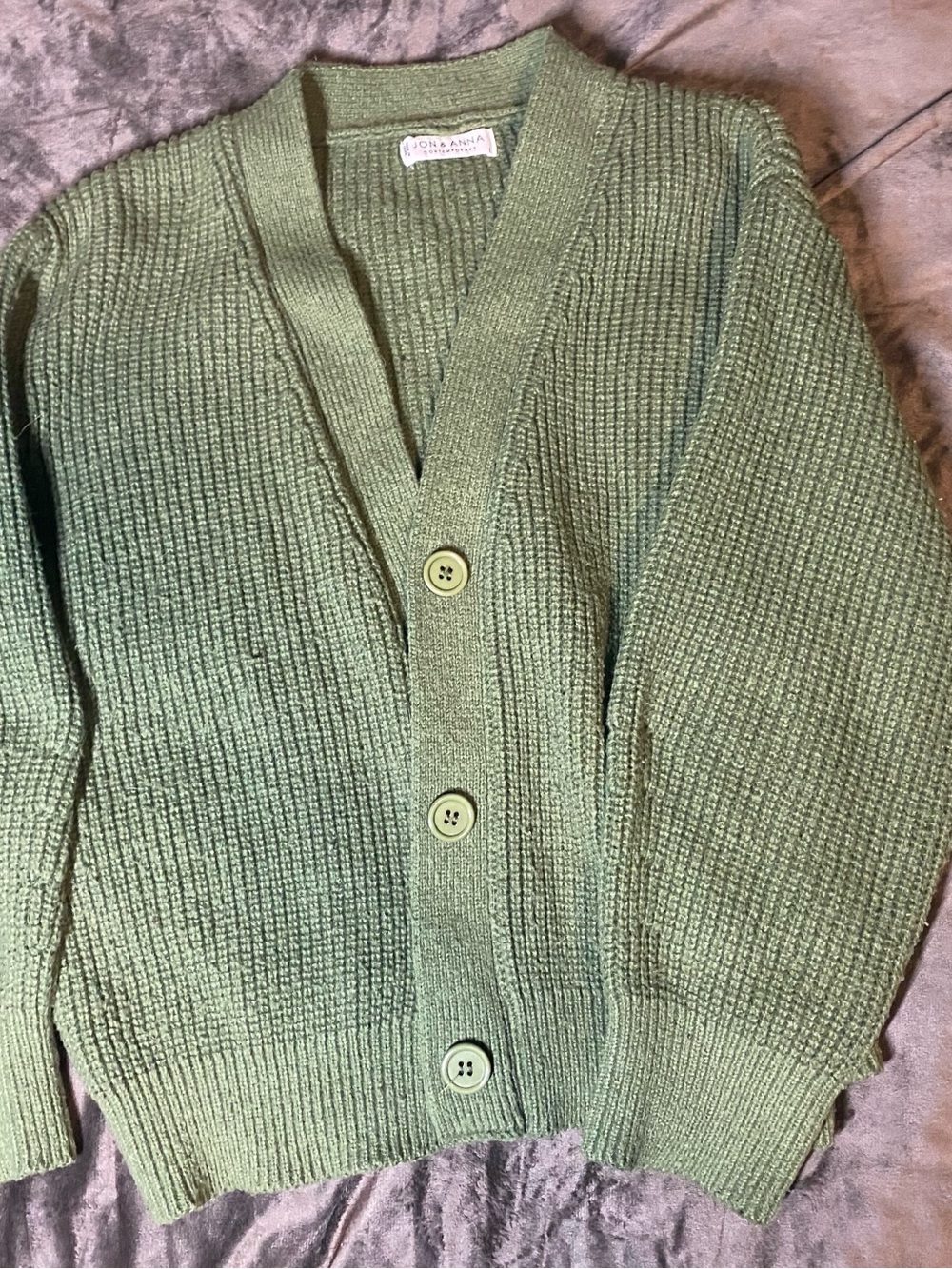 Jon & Anna Moss Green Chunky Ribbed Button Cardigan